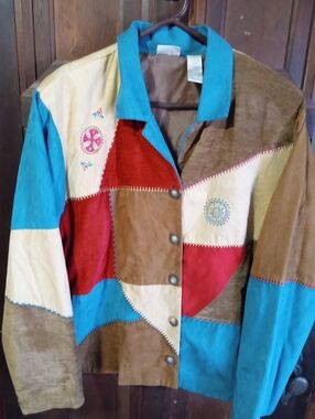 Koret Size 22W Womens Suede Button-Front Jacket in Turquoise, Red, Brown